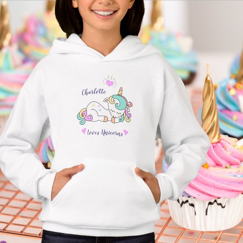 Cute Unicorn Add Name Childs Hoodie