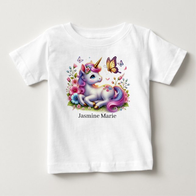 Cute unicorn add name fantasy Baby  Baby T-Shirt (Front)