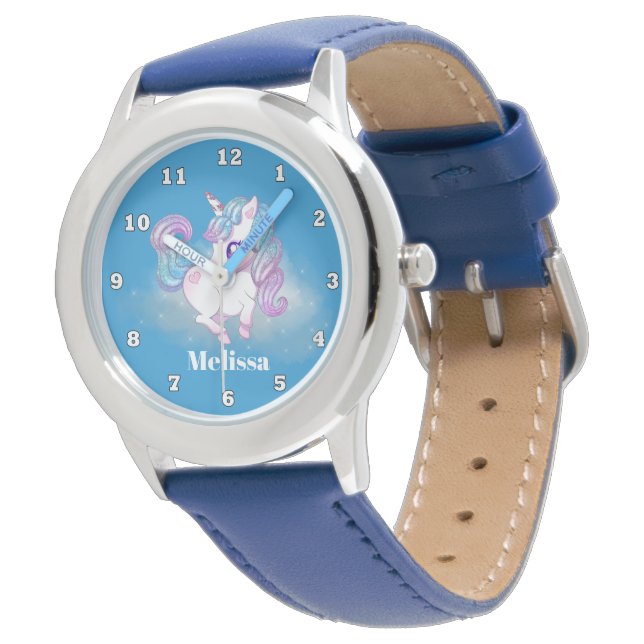 Cute unicorn add name girls watch (Angled)