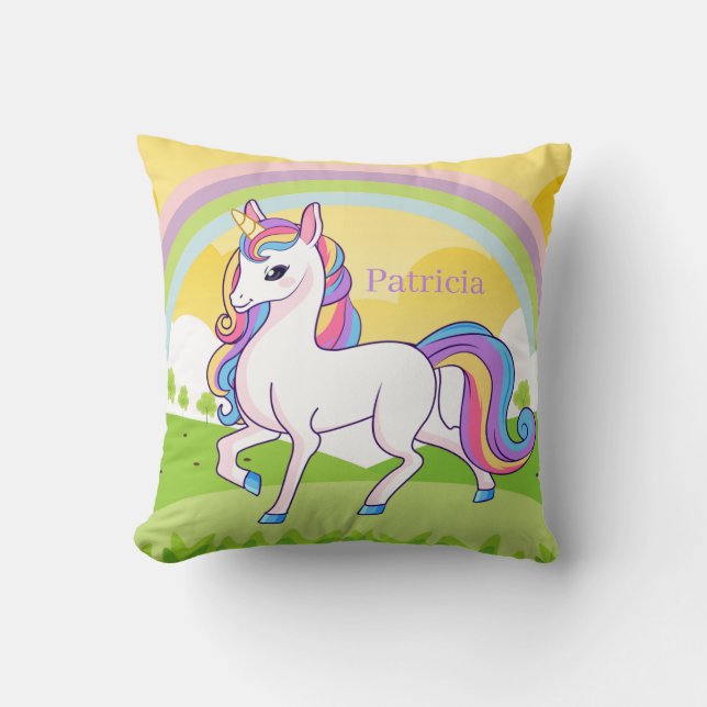cute unicorn add name throw pillow (Front)