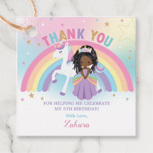 Cute Unicorn African Princess Birthday Thank You Favor Tags
