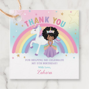 Cute Unicorn African Princess Birthday Thank You Favor Tags