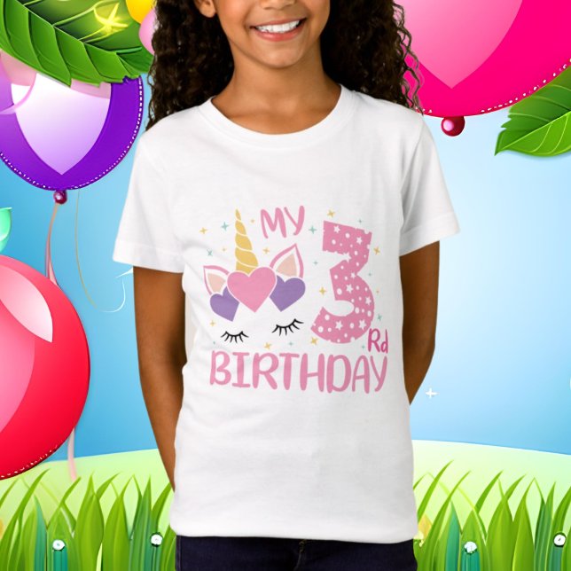 cute unicorn age three Birthday  T-Shirt (Creator Uploaded)