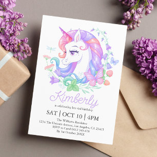 Cute Unicorn All Ages Kids Birthday Invitation