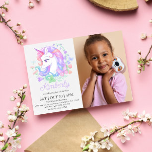 Cute Unicorn All Ages Photo Kids Birthday Invitation