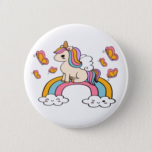 Cute Unicorn and Butterflies Button