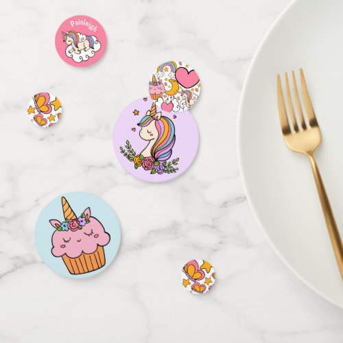 Cute Unicorn and Butterflies Party Confetti