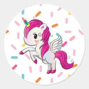 Cute Unicorn and Candy Sprinkles Classic Round Sticker