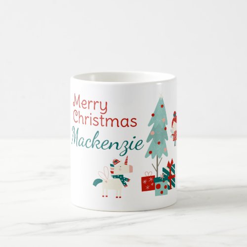 Cute Unicorn and Fairy Custom Name Merry Christmas Coffee Mug