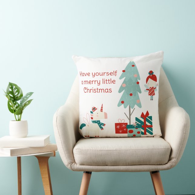 Cute Unicorn and Fairy Custom Name Merry Christmas Throw Pillow (Chair)