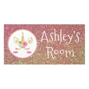 Cute Unicorn and Glitter Door Sign