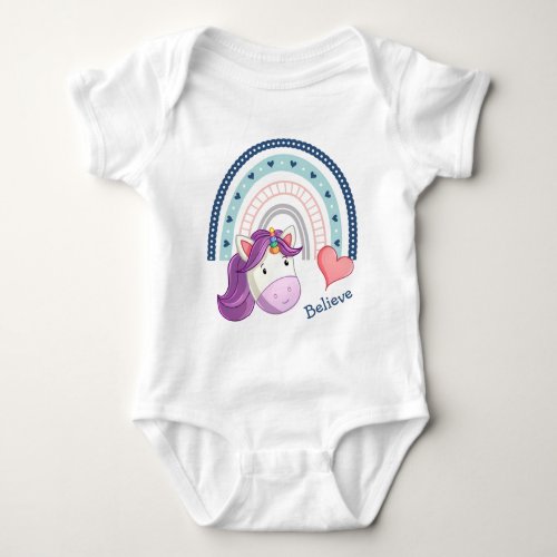 Cute Unicorn and Heart Rainbow Baby Bodysuit