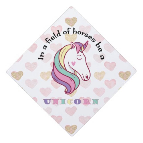 Cute Unicorn And Hearts High School White Graduation Cap Topper