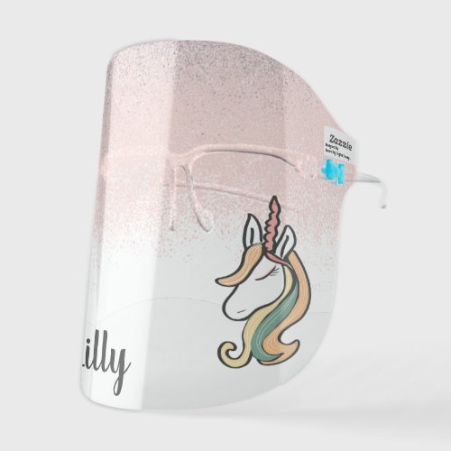 Cute Unicorn and Ombr Sparkles Kids Face Shield