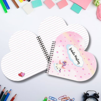 Cute Unicorn and Pink Stars Heart Shaped Notebook