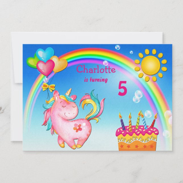 Cute Unicorn and Rainbow Birthday Party Invitation (Front)