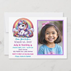 Cute Unicorn and Rainbow Child's Photo Birthday Invitation