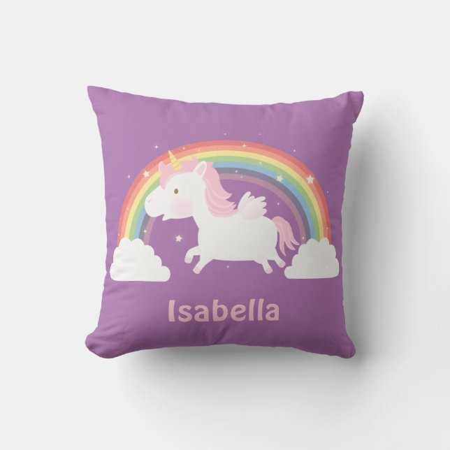 Cute Unicorn and Rainbow Girls Room Throw Pillow (Front)