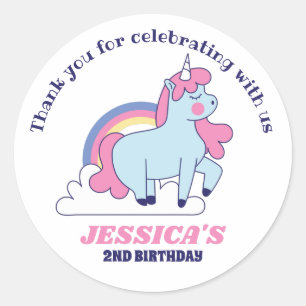 Cute Unicorn And Rainbow Kids Birthday Party Favor Classic Round Sticker