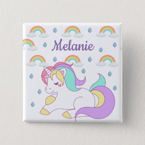 Cute Unicorn and Rainbows Personalised Button