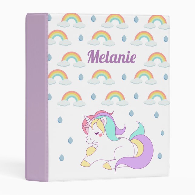 Cute Unicorn and Rainbows Personalised Mini Binder (Front/Spine)