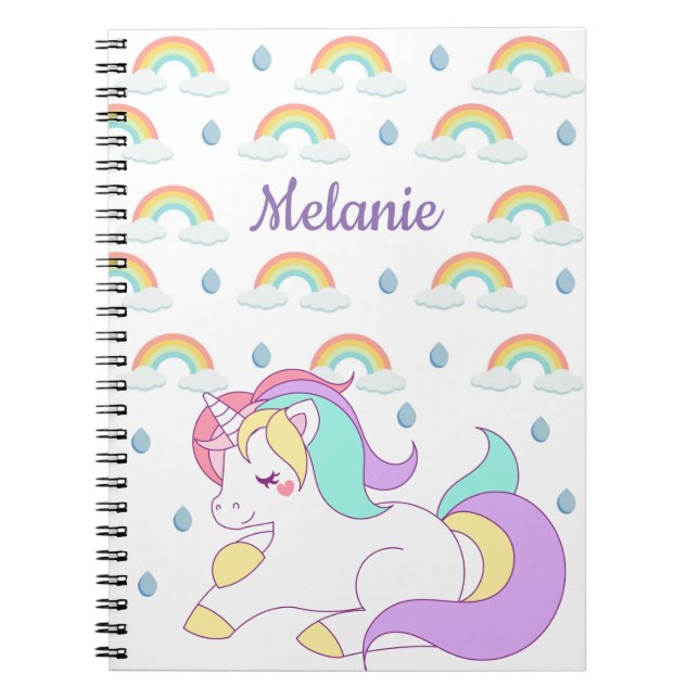 Cute Unicorn and Rainbows Personalised Notebook (Front)