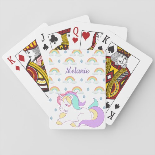 Cute Unicorn and Rainbows Personalised Playing Cards