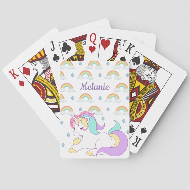Cute Unicorn and Rainbows Personalised Poker Cards (Back)