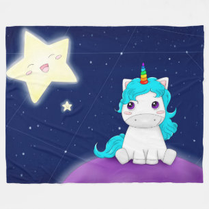 Cute Unicorn and Stars Fleece Blanket