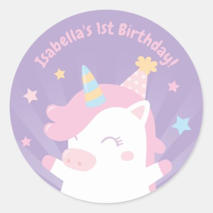 Cute Unicorn and Stars Girls Birthday Stickers