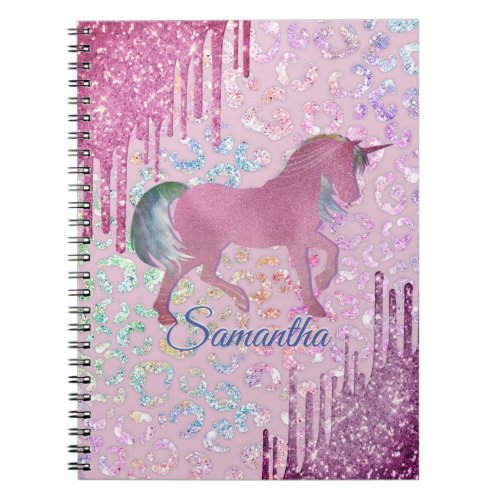 Cute Unicorn Animal Print Drips monogram  Notebook