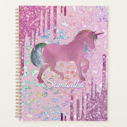Cute Unicorn Animal Print Drips monogram  Planner
