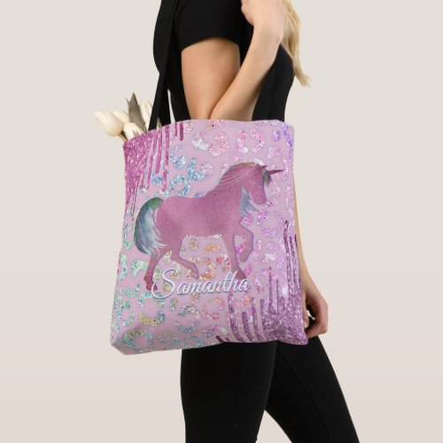 Cute Unicorn Animal Print Drips monogram  Tote Bag