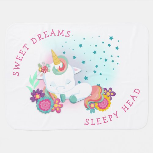 Cute Unicorn Asleep Sweet Dreams Sleepy Head Girl Baby Blanket