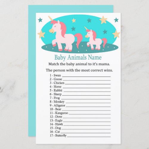 Cute Unicorn Baby Animals Name Game