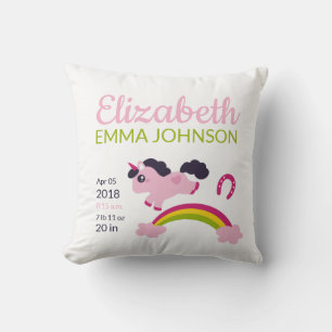 Cute Unicorn Baby Birth Stats Throw Pillow
