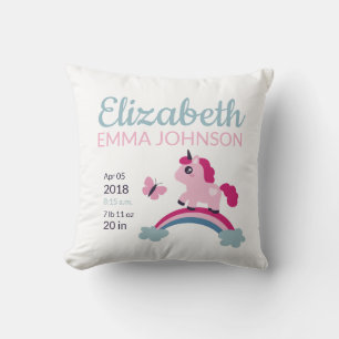 Cute Unicorn Baby Birth Stats Throw Pillow