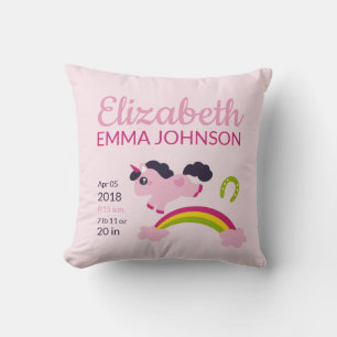 Cute Unicorn Baby Birth Stats Throw Pillow