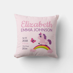 Cute Unicorn Baby Birth Stats Throw Pillow