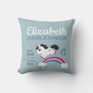 Cute Unicorn Baby Birth Stats Throw Pillow