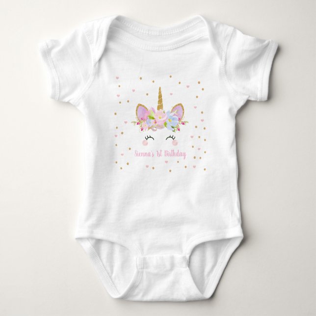 Cute Unicorn Baby Bodysuit One Piece 1st Birthday (Front)