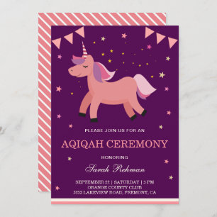 Cute Unicorn Baby Girl Aqiqah Invitation