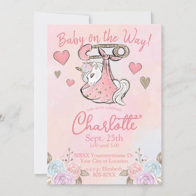Cute Unicorn Baby Girl Invitation (Front)