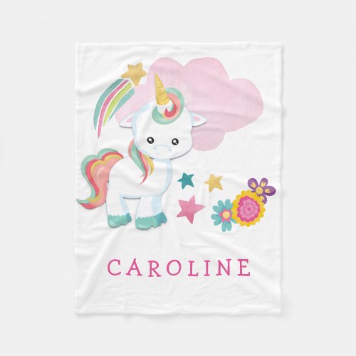 Cute Unicorn Baby Girl Name White Fleece Blanket