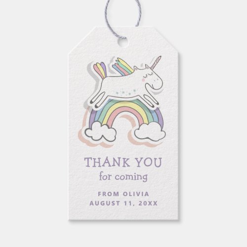 Cute unicorn Baby girl rainbow birthday thank you Gift Tags