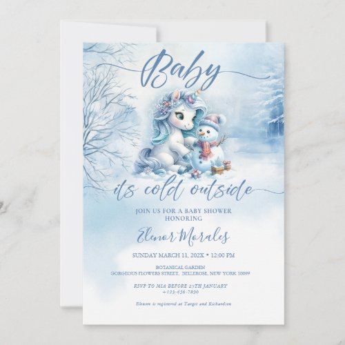 Cute Unicorn Baby Its Cold Outside Baby Shower Invitation