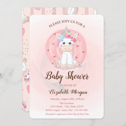 Cute Unicorn Baby Shower Invitation