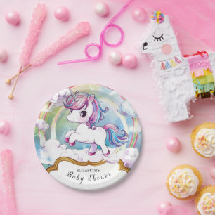 Cute Unicorn Baby Shower Paper Plates