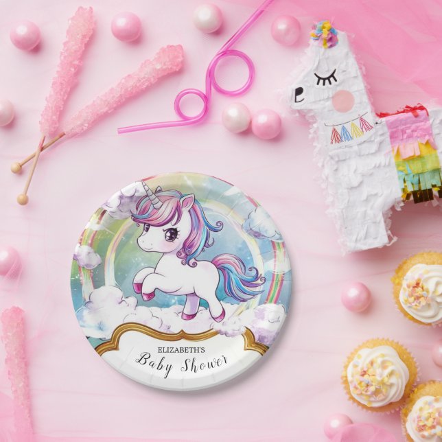 Cute Unicorn Baby Shower Paper Plates (Party)