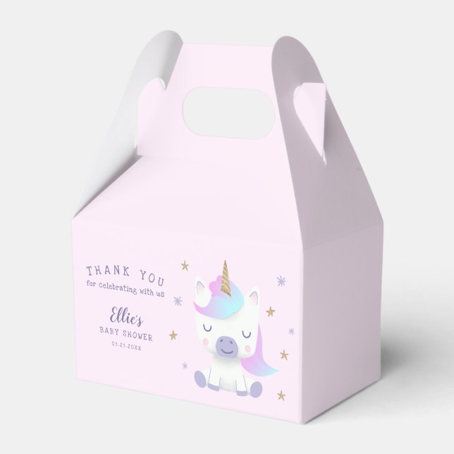Cute Unicorn Baby Shower Thank You Favor Boxes (Front Side)